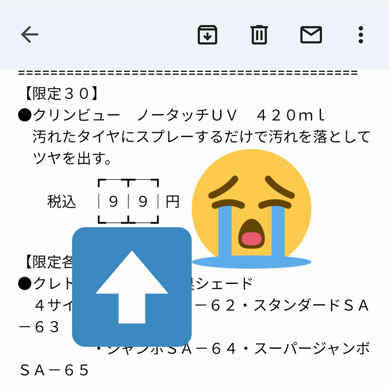 購入したちょうど翌日にオートバックスから届いたメール